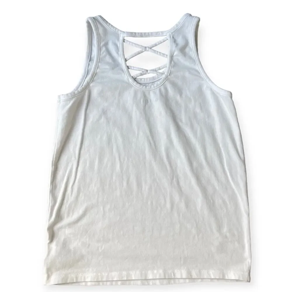 Girls XL 14-16 Old Navy White Fitted Sleeveless Criss Cross Strap Back Tank Top